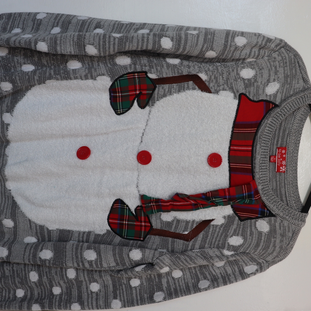 Gray Snowman Sweater with Red Accents